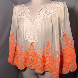 Hazel White Boho Blouse with Vibrant Orange Embroidery Medium
